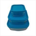 Set of 3 glass casseroles, square, Andia, capacity 1.85 l, 1.05 l, 0.35 l, plastic cover